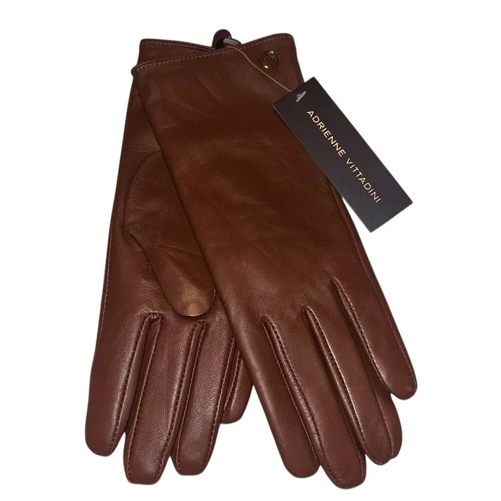 Adrienne Vittadini cognac Leather Cashmere Gloves Womens XL